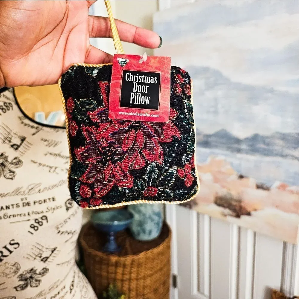 New Y2K Nicole Crafts Poinsettia Christmas Tapestry Mini Door Pillow.